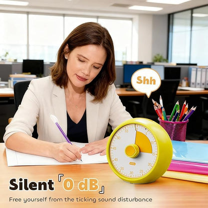 Conchstar Visual Timer 60-Minute Countdown Timer with Optional Alarm, Focus Tool for ADHD & Autism, Time Management for Homework, Chores, Office, Kitchen, Teaching & Study Routines (Yellow)