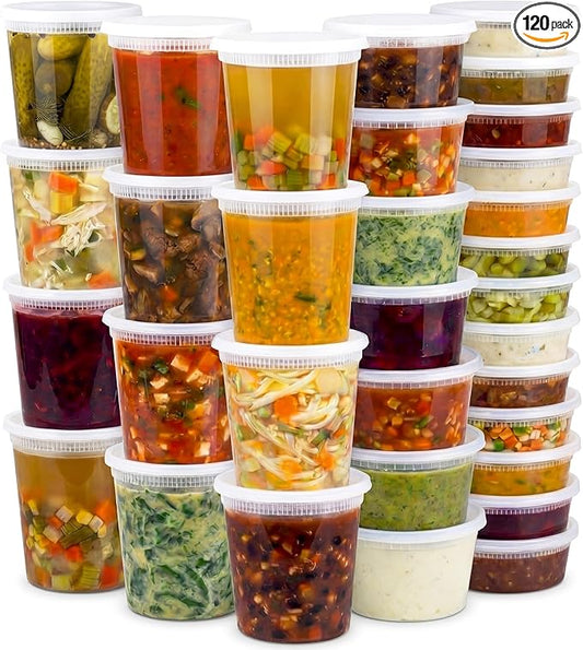 JoyServe 120 Sets Deli Containers with Lids – 8oz, 16oz & 32oz – Leak Proof, Microwaveable, Dishwasher & Freezer Safe – Plastic Food Storage & Soup Containers by JoyServe