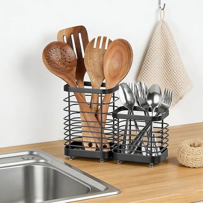 Utensil Holder, Stainless Steel Utensil Drying Rack for Kitchen Counter, Silverware Cutlery Flatware Holder Forks, Knives, Spoons, Chopsticks Organizer (Black) - Image 6