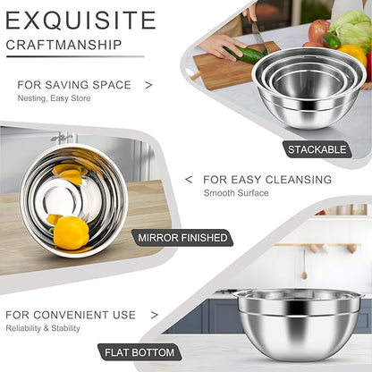 HaWare Mixing Bowls with Airtight Lids, 6-Piece Stainless Steel Salad Bowls, Strong Nesting Bowls for Cooking, Prepping, Baking, Serving & Food Storage, Stackable Design, Size 4.6, 3, 1.5QT, Teal Blue - Image 4