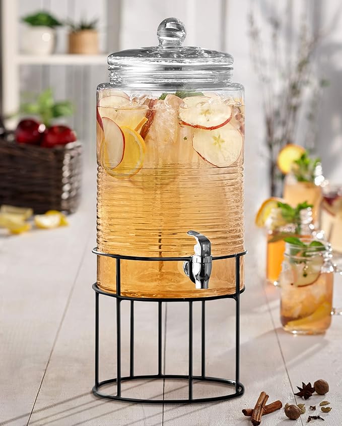 Style Setter Covina Beverage Dispenser with Stand Cold Drink with 1.9 Gallon Capacity Glass Jug and Leak-Proof Acrylic Spigot in Gorgeous Gift Box Great for Parties, Weddings and More - Image 2