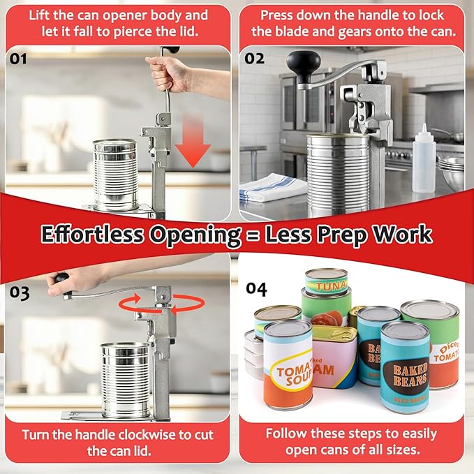 Commercial Manual Can Opener Heavy Duty for #10 Cans,Industrial Can Opener for Big Cans up to 11" Tall,Stainless Steel Blad and Base, Compatible with 11100 Models for Restaurant & Home Kitchen
