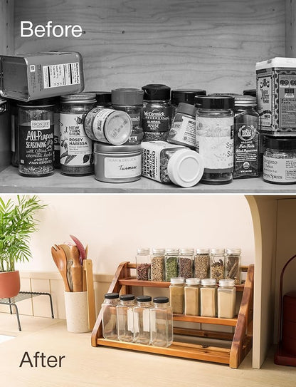 Tinamo Acacia Wood Spice Rack for Countertop - Wooden Tray Holds 24 Jars Spice Racks Organizer for Storage Shelf - 3 Tiered Spice Rack Organizer for Cabinet - Spice Shelf for Kitchen Pantry (Acacia) - Image 6