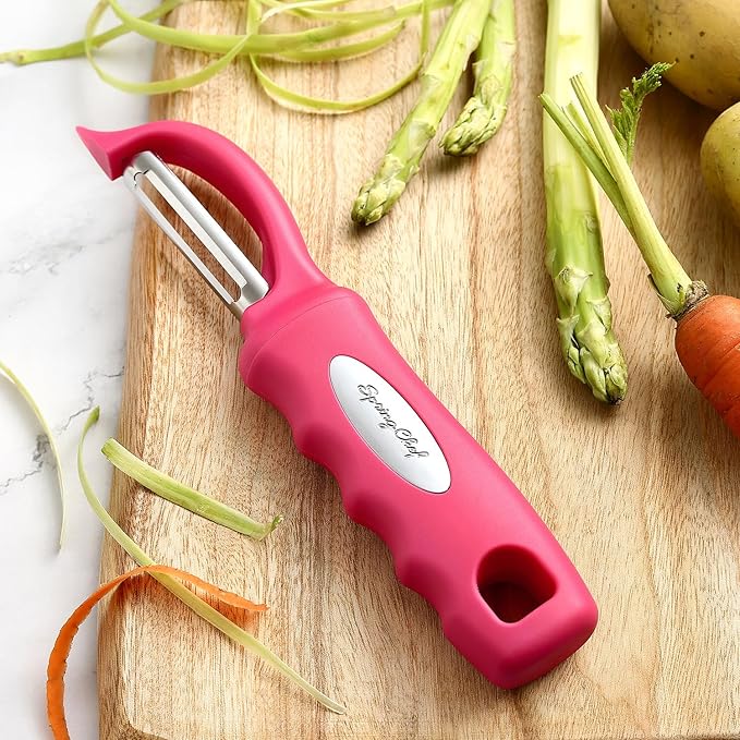 Spring Chef Premium Stainless Steel Vegetable Peeler for Kitchen, Dishwasher Safe Apple Peeler with Non-Slip Handle & Sharp Blades, Peel Potato, Fruit, Veggie, Carrot, Mango, Cucumber - Pink - Image 3