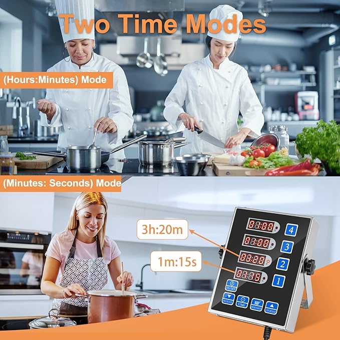 Precision Kitchen Timers for Cooking – 4 Channel Commercial Kitchen Timer Restaurant Kitchen Supplies – Stainless Steel Digital LED Chef Cooking Timer – Reminder Function, Loud Alarm, Black - Image 5