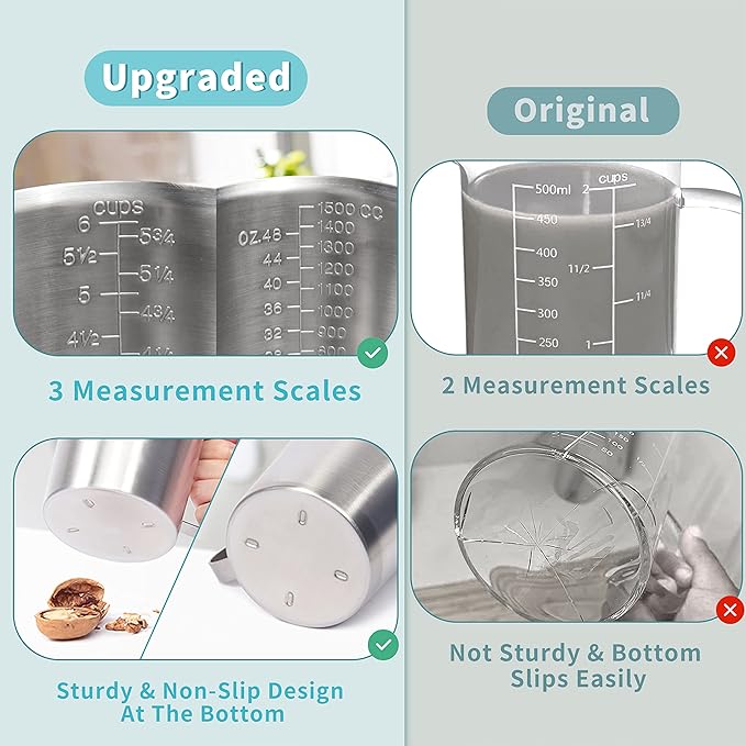 Measuring Cup, [Upgraded, 3 Measurement Scales, Including Cup Scale, ML Scale, Ounce Scale], Newness Stainless Steel Measuring Cup with Marking with Handle, 48 Ounces (1.5 Liter, 6 Cup) - Image 3
