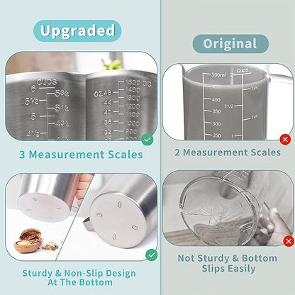 Measuring Cup, [Upgraded, 3 Measurement Scales, Including Cup Scale, ML Scale, Ounce Scale], Newness Stainless Steel Measuring Cup with Marking with Handle, 48 Ounces (1.5 Liter, 6 Cup) - Image 3