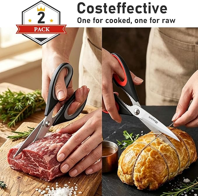 iBayam Kitchen Scissors All Purpose Heavy Duty 2 Pack with Protective Sheath, Stainless Steel Shears Kitchen Utensils Set for Cutting Food Cooking Meat Poultry Dishwasher Safe Soft Comfort-Grip - Image 2