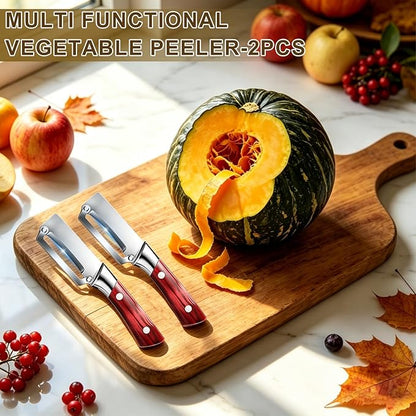2 Pack Multi Functional Vegetable Peeler With Wooden Handle,Stainless Steel Blade Peeler Kitchen,Zero Snag Wooden Kitchen Tool,for Sugar Cane Potato Fruit Pineapple Pumpkin Carrot Veggie Peeler