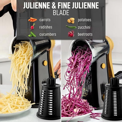 Zulay Kitchen Rotary Cheese Grater 5 Blade Cheese Shredder - Manual Hand Crank Cheese Grater With Reinforced Suction & 5 Interchangeable Drums - Easy to Use, Vegetable Chopper Round Mandoline Slicer - Image 6