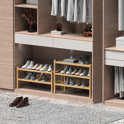 ROMGUAR CRAFT (Thick Bamboo Shoe Rack for Entryway, 2-Tier Free Standing Shoe Racks Stackable Shoe Rack Organizer for Hallway Closet Living Room 27 x12 x14 Inches - Image 4