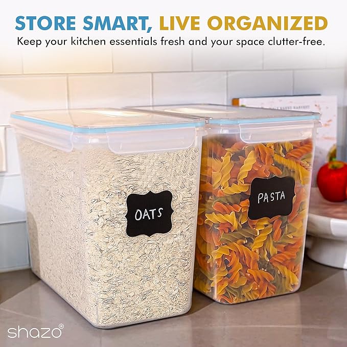 Shazo 2 PC (11L | 372 oz) Flour Sugar Storage Containers with Easy Carry Handle - Plastic Extra Large Food Storage Containers with Lids for Rice Cereal, BPA Free & Airtight Kitchen Pantry Organization - Image 7