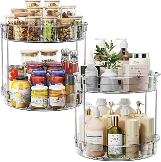LAMU 2 Pack 2 Tier Lazy Susan Turntable Organizer 12'' Rotating Spice Rack Organization for Cabinet, Kitchen, Pantry, Countertop, Bathroom, Vanity, Medicine Cabinet Organizer, Grey by YourHome-OrganizationHelper