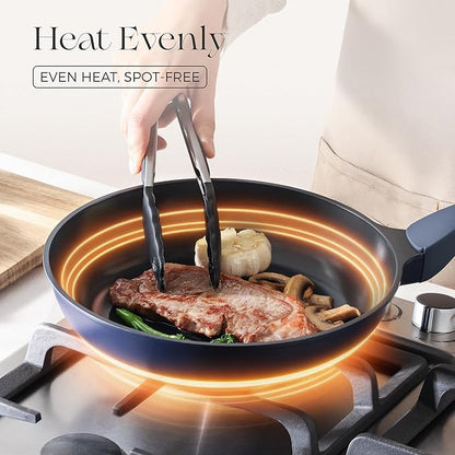 PRICUSIS Nonstick Frying Pan, 8/10/12 Inch Skillet with Stay Cool Handle, Fully Coated, Induction Compatible & Oven Safe, 100% Dishwasher Safe, PTFE PFAS & PFOA Free（10 Inch, Blueberry Mist）