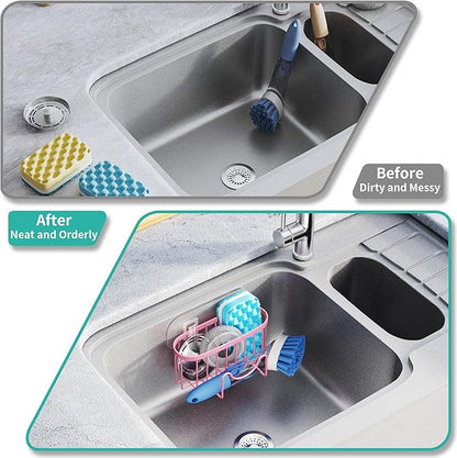 HapiRm Sponge Holder for Kitchen Sink - Sink Caddy with Unique M-Shaped, 2 Installation Methods Kitchen Organizer, Rustproof Stainless Steel Sponge Caddy - Pink - Image 7