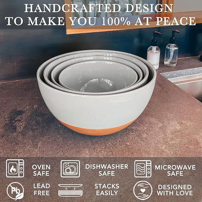 Mora Ceramic Large Mixing Bowls - Set of 2 Nesting Bowls for Cooking, Serving, Popcorn, Salad etc - Microwavable Kitchen Stoneware, Oven, Microwave and Dishwasher Safe - Extra Big 2.5 & 1.6 Qt - Grey - Image 3