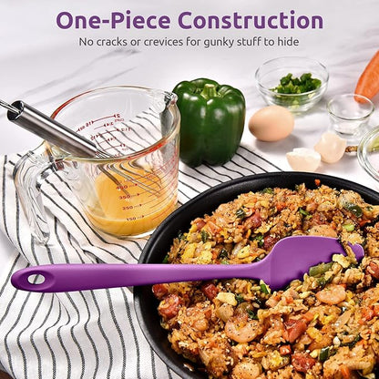 Heat Resistant Silicone Spoon Spatula: U-Taste 600ºF High Heat Flexible 11.38in Silicon Mixing Stirring Cooking Scraping Baking Bowl Scraper Seamless Spreader for Nonstick Cookware (Purple)