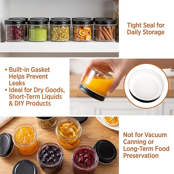 QAPPDA 40 Packs 4oz Glass Mini Mason Jars with Lids(Black), Clear Glass Jars Small Spice Canning Jars for Honey, Jam, Jelly, Wedding Favors, DIY Party Favors, Kitchen Food Storage - Image 4