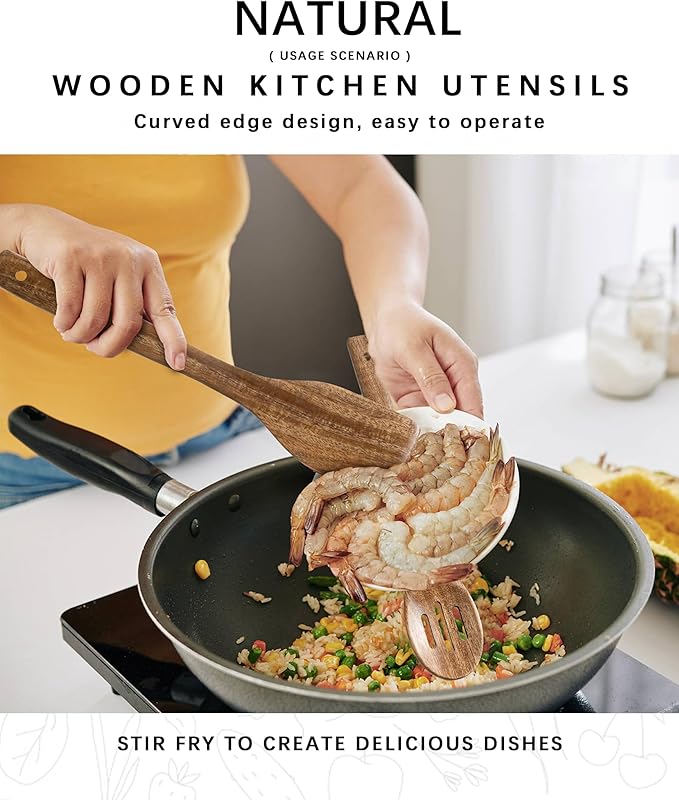 Wooden Spoons for Cooking, 3-Piece Wood Utensil Set Includes Slotted Spoon, Spoon & Wooden Spatula for Cooking – Acacia Wood Kitchen Utensil Set – 12 Inch Hardwearing Tools - Image 5