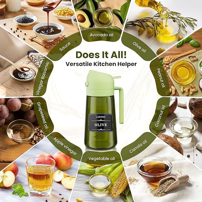 LAKUMIQI 2 in 1 Oil Sprayer for Cooking, 16oz Olive Oil Dispenser Bottle for Kitchen, Food Grade Light-Blocking Leak Proof Glass Spray Bottle for Salad, Air Fryer, BBQ - Image 9