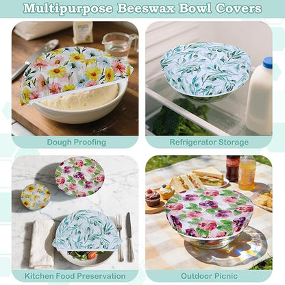 5-Size Reusable Beeswax Bowl Covers for Bread Proofing, Cotton Cloth Flexible Beeswax Wraps for Food Storage(Little Daisy) - Image 5
