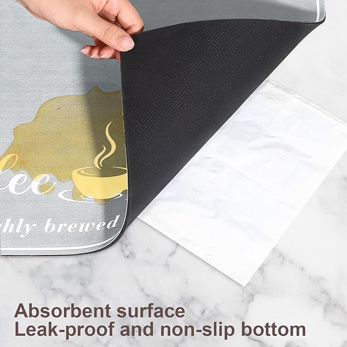 CooRug Absorbent Coffee Mat, Fashion Dish Drying Mat for Kitchen Counter Coffee Bar Accessories Espresso Machine Dish Rack 12" x 20" Light Grey - Image 8
