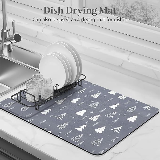 Bloss Christmas Dish Drying Mat, 16"x24" Absorbent Bar Mat with Waterproof Rubber Back, Fit Under Coffee Maker Machine/Kitchen Counter - Image 3