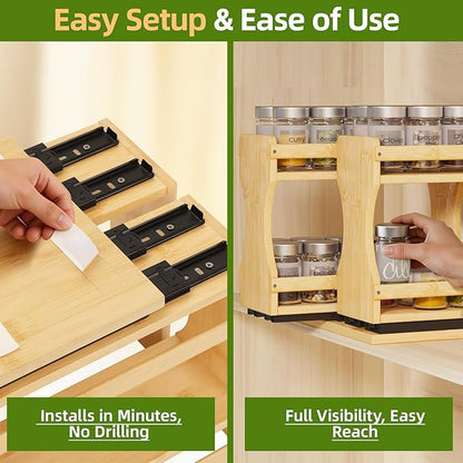 BAMEOS Pull Out Spice Rack Organizer for Cabinet, Bamboo Wide 9" Slide Out Seasoning Organizer for Kitchen, No Drill Anti-Tip Ball Bearing Silent Glides, Pantry Cabinet Organizer, Natural