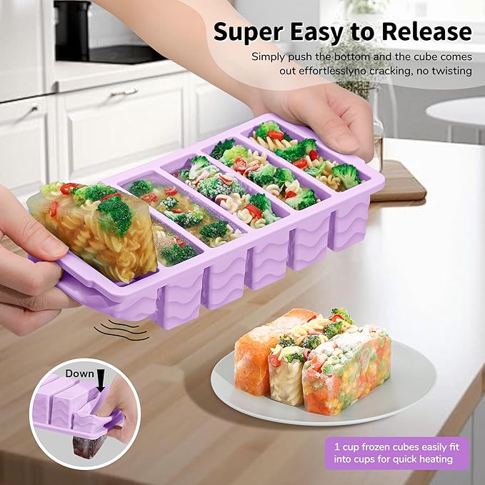2-Pack Silicone Freezer Trays with Lid, 2 Large 2-Cup(500ml) & 6 Small 1/2-Cup(125ml) Soup Freezer Container Molds, Ice Cube Tray For Meal Prep & Freezing Soup, Stews, Sauces, Oven & Dishwasher-Safe - Image 4