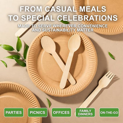 Compostable Wooden Utensils - 360 Pcs [180 Forks, 60 Knives, 120 Spoons], Disposable Cutlery, Biodegradable Wooden Silverware for Parties, Picnics, and Camping - Image 4