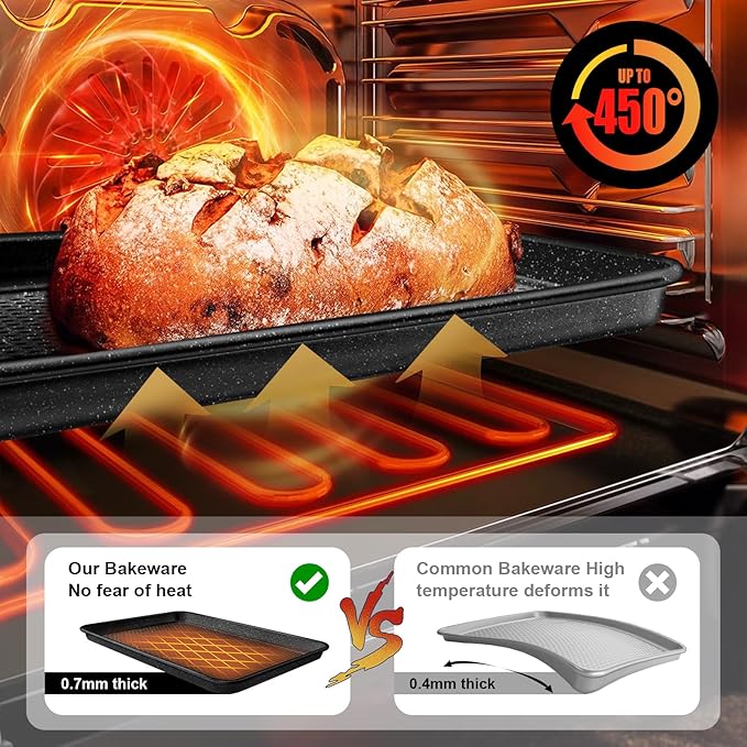 Wildone Baking Sheet Pan Set, Honeycomb Embossed Nonstick Baking Sheet 15x10 In, Thicker Carbon Steel Cookie Sheet, Even Heating Jelly Roll Pan, Black, 2 Pack - Image 5