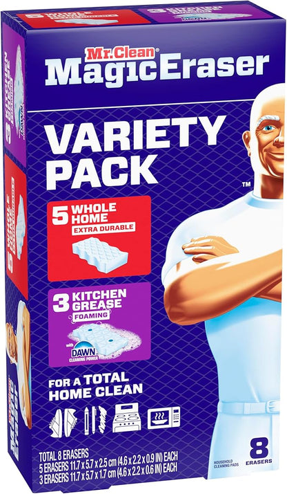 Mr. Clean Magic Eraser Sponge, All Purpose Cleaner, Cleaning Scrubber, Wall, Kitchen, Bathroom, Shower Cleaner, Melamine Sponge, Cleaning Pads, Variety Pack, 5 Extra Durable, & 3 Grease Magic Erasers - Image 10