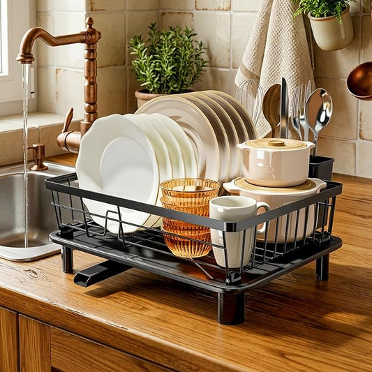 MOUKABAL Dish Drying Rack, Dish Rack, Stainless Steel Dish Racks for Kitchen Counter, Dish Drainer with Removable Utensil Holder, Drainboard (Black,11''W x 15''L) by MOUKABALGREATHELPER