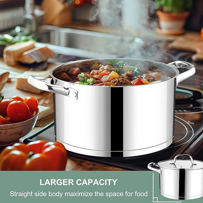 E-far Stainless Steel Stockpot, 5 Quart Pot with Glass Lid for Soup Pasta, Induction Nontoxic Cooking Pot for All Stoves, Thick Tri-Ply Bottom & Double Riveted Handle, Oven & Dishwasher Safe - Image 3