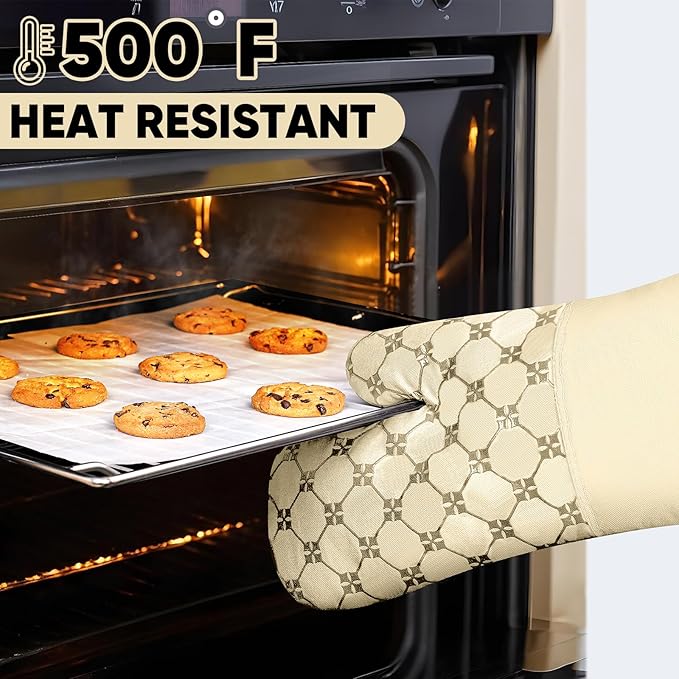 Oven Mitts Kitchen Towels Dishcloths with Pot Holders Sets 12PCS, Dish Towels Sets, Oven Gloves Pot Pads Heat Resistant 500 Degrees with Non-Slip Silicone Surface for Cooking Baking Grilling-Beige - Image 4