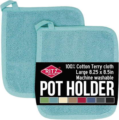 RITZ Terry Potholder & Hot Pad: Unparalleled Heat Resistant, Durable 100% Cotton – Ergonomically Designed for Optimal Grip – Easy-Care Machine Washable – 2-Pack, Dew by Ritz+Foodservice