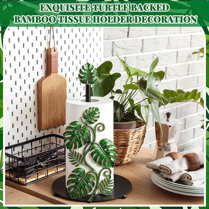 Thyle Tropical Monstera Paper Towel Holder with Round Base Boho Bathroom Decor Green Leaf Dispenser Kitchen Paper Holder Stand for Countertop Toilet Home Accessories