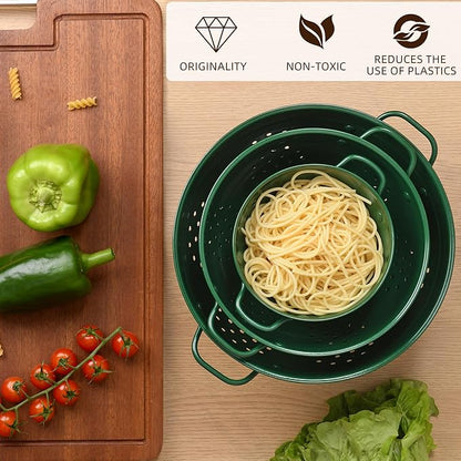 Metal Colander Set of 3, Strainer Basket with Handles perfect for Spaghetti, Pasta, Berry, Vegetable, Fruit, Solid Base Powder Coated Kitchen Essential Strainer Set, 1 & 3.5 & 5 Qt (Dark Green) - Image 4