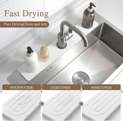 Faucet Mat for Kitchen Sink -Diatomite Stone Drying Mat for Kitchen Counter & Bathroom Sink,Quick-Dry Kitchen Sink Mat-Sink Protector & Splash Guard,Super Absorbent (White, 23.6" x 4") - Image 2