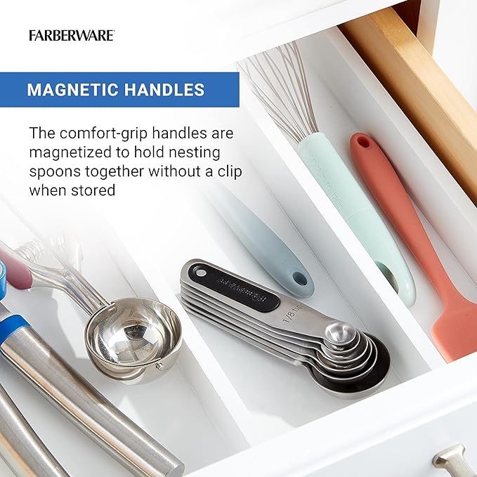 Farberware Professional Stainless SteelMeasuring Spoons Precision and Ease in Every Scoop, Features Magnetic Handles for Easy Storage, Dishwasher Safe - Image 4