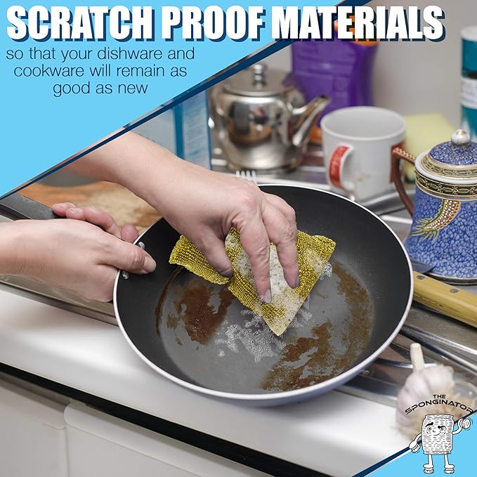 SPONGENATOR Kitchen Scrubbing Sponges - Heavy Duty Non Scratch Scrubbing Cleaner Sponges in 2 Colors - Multi Surface Non Metal Dish Scouring Scrubbers for Fast Cleaning (Gold & Silver, 6) - Image 6