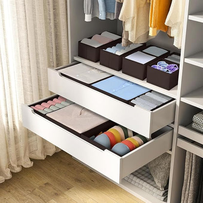 DIMJ Drawer Organizer 15 Pack - Foldable Baby Organizers and Storage & Dresser Organizer for Nursery, Bedroom, Closet - Nursery Organization Dresser Dividers for underwear, Sock, Bra, Belt, Tie, Brown - Image 4