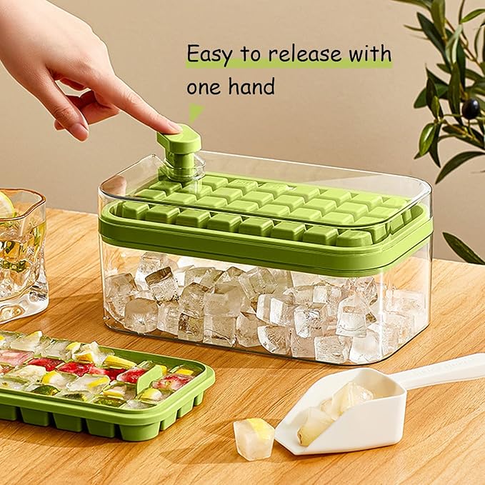 Ice Cube Tray with Lid and Bin, 2 Pack for Freezer, 64 Pcs Ice Cube Mold (Green) - Image 4