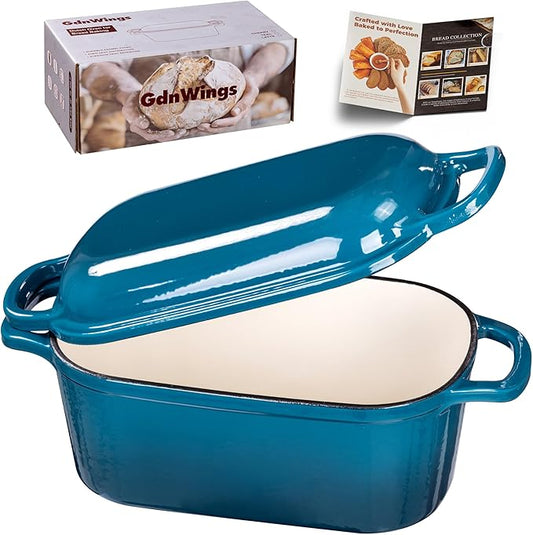 4.6 Quart Dutch Oven for Sourdough Bread Baking, Combo Oval Enameled Cast Iron Bread Pan with Lid, Bread Dutch Oven for a Crispy Crust, Teal by GdWings