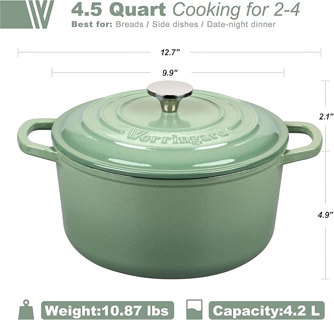 VORRINGARD Enameled Cast Iron Dutch Oven Pot with Lid, for Sourdough Bread Baking, Round Dutch Ovens, 4.5 Quart, Sage Green - Image 2