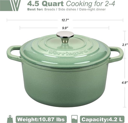 VORRINGARD Enameled Cast Iron Dutch Oven Pot with Lid, for Sourdough Bread Baking, Round Dutch Ovens, 4.5 Quart, Sage Green - Image 2