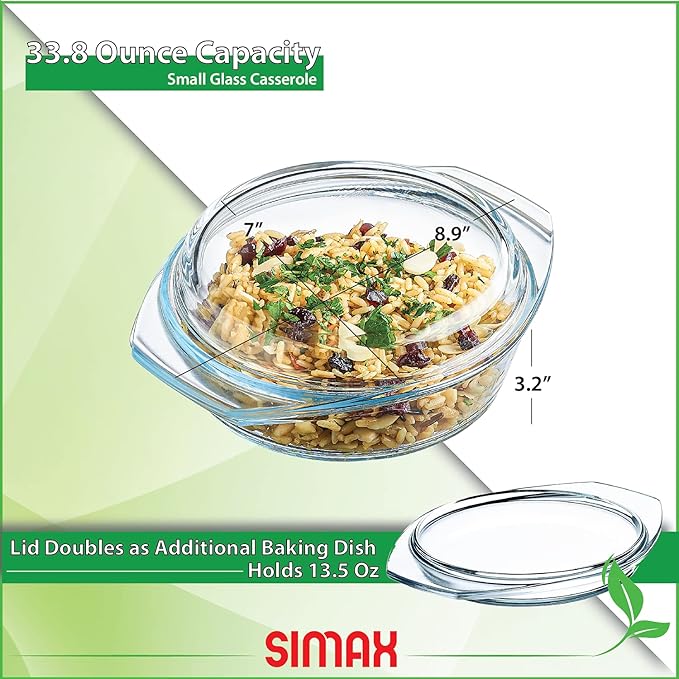 Glass Casserole Dish, Clear Glass Round Casserole Dish with Lid and Handles, 1 Quart Covered Bowl for Cooking, Baking, Serving, Microwave, Dishwasher, and Oven Safe Cookware - Image 7