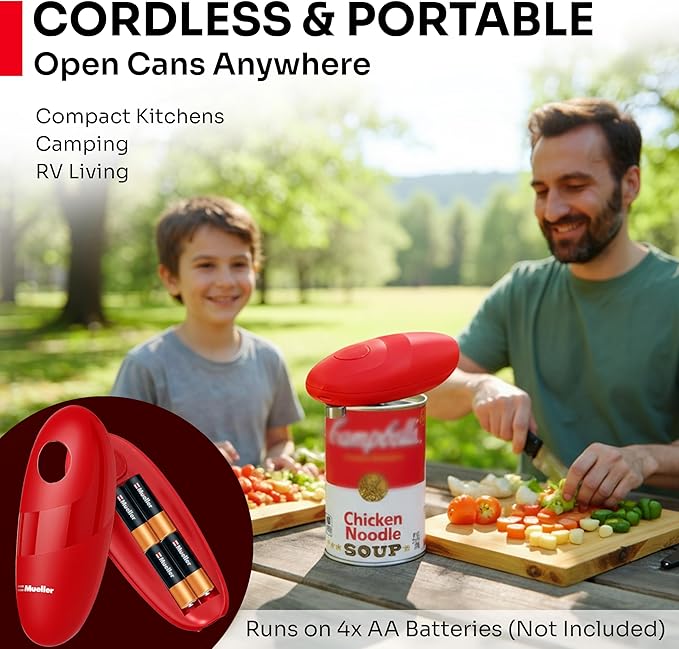 MUELLER HOME SmoothEdge Auto Can Opener Electric – Battery‑Operated with Magnet Lid Lifter – Portable Hands‑Free One Touch Can Opener for Seniors & Arthritis, Red Kitchen Accessories - Image 6