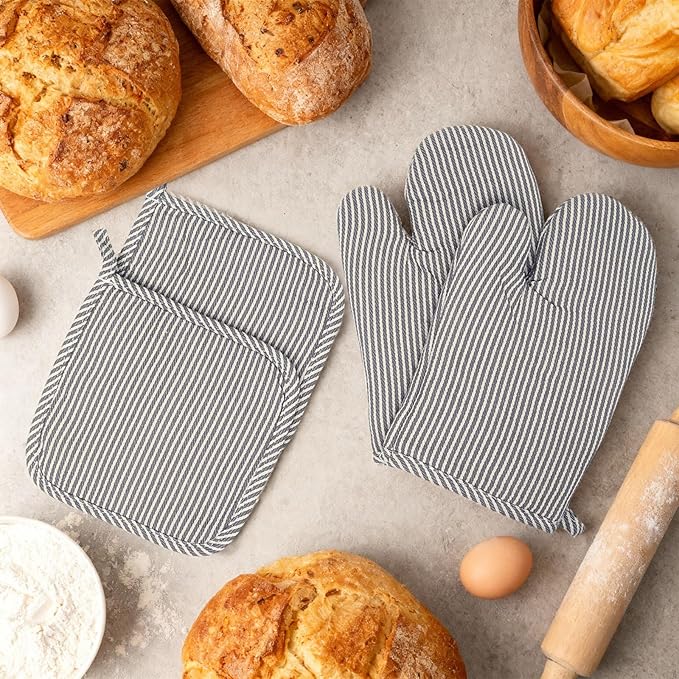 4 Pcs Oven Mitts and Pot Holders Heat Resistant Oven Mitts Sets Non Slip Oven Mitt and Pot Holders for Baking Cooking - Image 5
