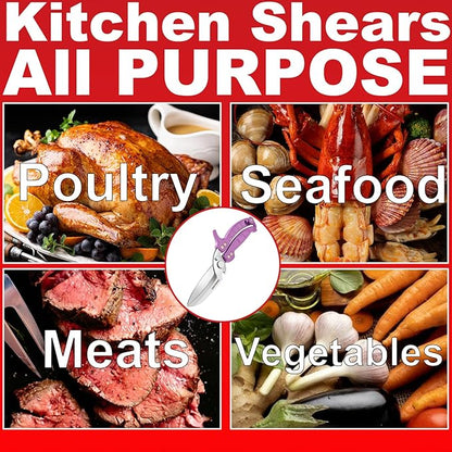 Heavy Duty Poultry Shears,Kitchen Shears for food Heavy Duty,Kitchen Scissors All Purpose,Rigid,Chicken,Fish,Meat,Easily Separable for Thorough Cleaning,Dishwasher Safe（PURPLE）